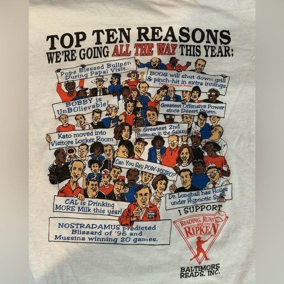 95 - 96 2 BALTIMORE ORIOE'S TEAM T-SHIRTS SINGLE STITCH 1 CELEBRITIES VINTAGE XL - Picture 6 of 15